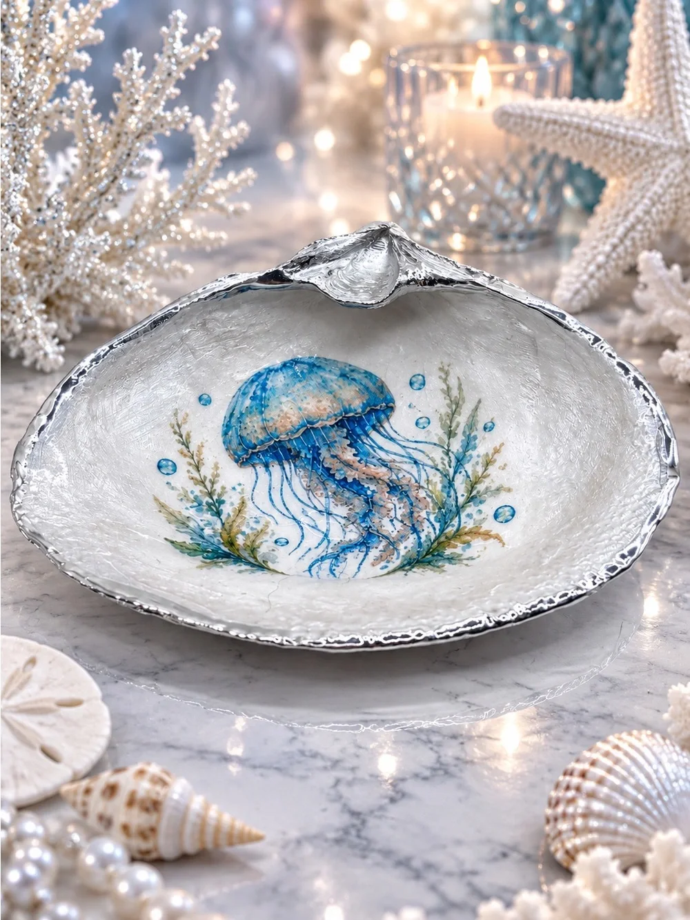 Silver & Blue Jellyfish Serving Dish